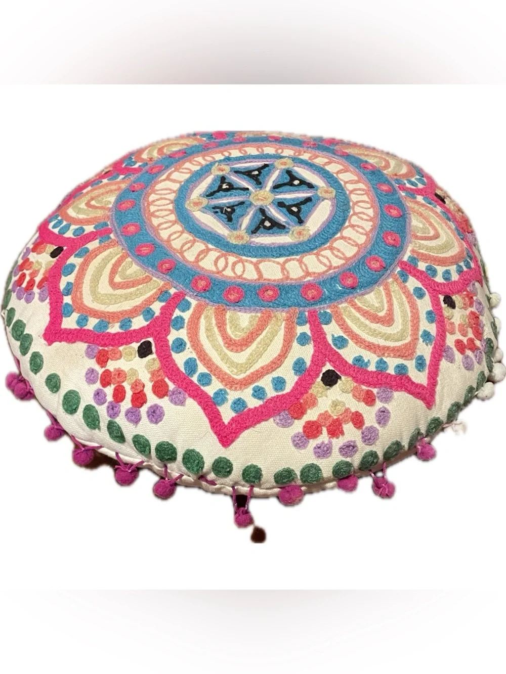 Round Decorative Pillow - Multicolor Boho Medallion